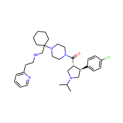 CC(C)N1C[C@H](c2ccc(Cl)cc2)[C@@H](C(=O)N2CCN(C3(CNCCc4ccccn4)CCCCC3)CC2)C1 ZINC000028953875