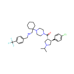 CC(C)N1C[C@H](c2ccc(Cl)cc2)[C@@H](C(=O)N2CCN(C3(CNCc4ccc(C(F)(F)F)cc4)CCCCC3)CC2)C1 ZINC000028953984