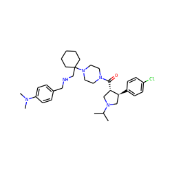 CC(C)N1C[C@H](c2ccc(Cl)cc2)[C@@H](C(=O)N2CCN(C3(CNCc4ccc(N(C)C)cc4)CCCCC3)CC2)C1 ZINC000028953992