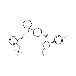 CC(C)N1C[C@H](c2ccc(Cl)cc2)[C@@H](C(=O)N2CCN(C3(CNCc4ccccc4OC(F)(F)F)CCCCC3)CC2)C1 ZINC000028953967