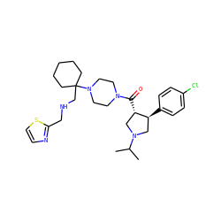 CC(C)N1C[C@H](c2ccc(Cl)cc2)[C@@H](C(=O)N2CCN(C3(CNCc4nccs4)CCCCC3)CC2)C1 ZINC000028953735