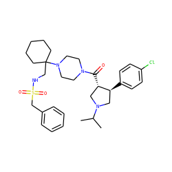 CC(C)N1C[C@H](c2ccc(Cl)cc2)[C@@H](C(=O)N2CCN(C3(CNS(=O)(=O)Cc4ccccc4)CCCCC3)CC2)C1 ZINC000028953554