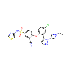 CC(C)N1CC(n2nccc2-c2cc(Cl)ccc2Oc2ccc(S(=O)(=O)Nc3cscn3)cc2C#N)C1 ZINC000095583111
