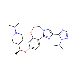 CC(C)N1CCC([C@H](C)Oc2ccc3c(c2)OCCn2cc(-c4ncnn4C(C)C)nc2-3)CC1 ZINC000203787398