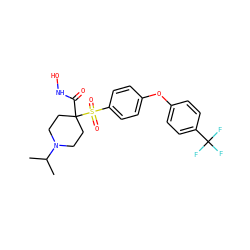 CC(C)N1CCC(C(=O)NO)(S(=O)(=O)c2ccc(Oc3ccc(C(F)(F)F)cc3)cc2)CC1 ZINC000072109945