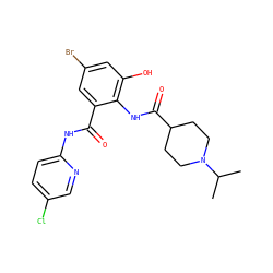 CC(C)N1CCC(C(=O)Nc2c(O)cc(Br)cc2C(=O)Nc2ccc(Cl)cn2)CC1 ZINC000034250665