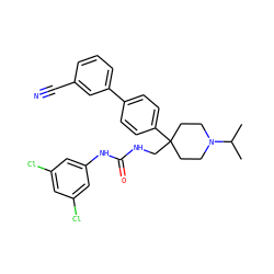 CC(C)N1CCC(CNC(=O)Nc2cc(Cl)cc(Cl)c2)(c2ccc(-c3cccc(C#N)c3)cc2)CC1 ZINC000028110604