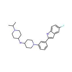 CC(C)N1CCC(NC2CCN(c3cccc(-c4cc5cc(F)ccc5[nH]4)c3)CC2)CC1 ZINC000618009565