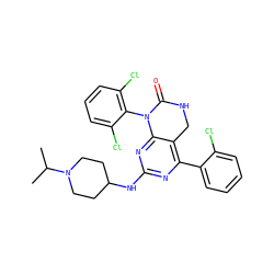 CC(C)N1CCC(Nc2nc(-c3ccccc3Cl)c3c(n2)N(c2c(Cl)cccc2Cl)C(=O)NC3)CC1 ZINC000014962998
