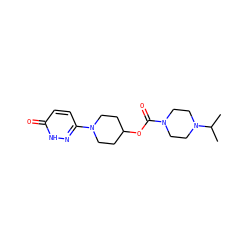 CC(C)N1CCN(C(=O)OC2CCN(c3ccc(=O)[nH]n3)CC2)CC1 ZINC000206786287