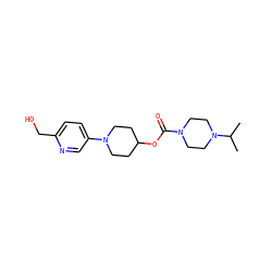CC(C)N1CCN(C(=O)OC2CCN(c3ccc(CO)nc3)CC2)CC1 ZINC000223495256