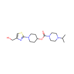 CC(C)N1CCN(C(=O)OC2CCN(c3nc(CO)cs3)CC2)CC1 ZINC000223515038
