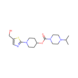CC(C)N1CCN(C(=O)OC2CCN(c3ncc(CO)s3)CC2)CC1 ZINC000223496425