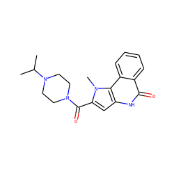 CC(C)N1CCN(C(=O)c2cc3[nH]c(=O)c4ccccc4c3n2C)CC1 ZINC000169352934