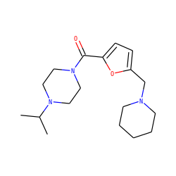 CC(C)N1CCN(C(=O)c2ccc(CN3CCCCC3)o2)CC1 ZINC000071280877