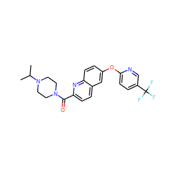CC(C)N1CCN(C(=O)c2ccc3cc(Oc4ccc(C(F)(F)F)cn4)ccc3n2)CC1 ZINC001772643843