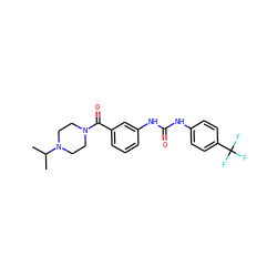 CC(C)N1CCN(C(=O)c2cccc(NC(=O)Nc3ccc(C(F)(F)F)cc3)c2)CC1 ZINC000049089013