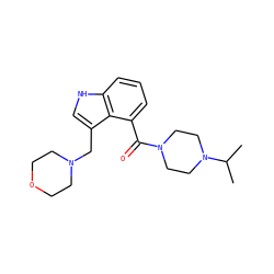 CC(C)N1CCN(C(=O)c2cccc3[nH]cc(CN4CCOCC4)c23)CC1 ZINC000064526422