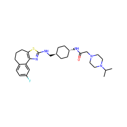 CC(C)N1CCN(CC(=O)N[C@H]2CC[C@H](CNc3nc4c(s3)CCCc3ccc(F)cc3-4)CC2)CC1 ZINC000261143199
