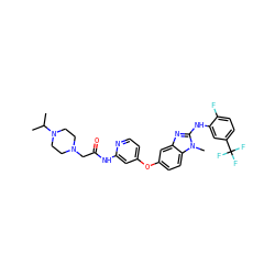 CC(C)N1CCN(CC(=O)Nc2cc(Oc3ccc4c(c3)nc(Nc3cc(C(F)(F)F)ccc3F)n4C)ccn2)CC1 ZINC000166699783