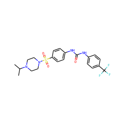 CC(C)N1CCN(S(=O)(=O)c2ccc(NC(=O)Nc3ccc(C(F)(F)F)cc3)cc2)CC1 ZINC000049109344