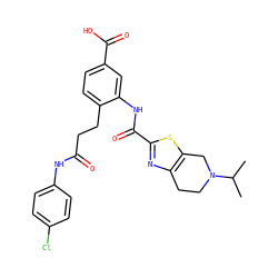 CC(C)N1CCc2nc(C(=O)Nc3cc(C(=O)O)ccc3CCC(=O)Nc3ccc(Cl)cc3)sc2C1 ZINC000043200606