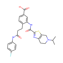 CC(C)N1CCc2nc(C(=O)Nc3cc(C(=O)O)ccc3CCC(=O)Nc3ccc(F)cc3)sc2C1 ZINC000073166335