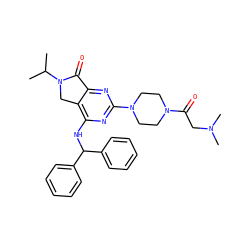 CC(C)N1Cc2c(NC(c3ccccc3)c3ccccc3)nc(N3CCN(C(=O)CN(C)C)CC3)nc2C1=O ZINC000084633393