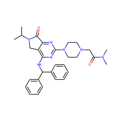 CC(C)N1Cc2c(NC(c3ccccc3)c3ccccc3)nc(N3CCN(CC(=O)N(C)C)CC3)nc2C1=O ZINC000084633390