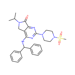 CC(C)N1Cc2c(NC(c3ccccc3)c3ccccc3)nc(N3CCN(S(C)(=O)=O)CC3)nc2C1=O ZINC000084632682