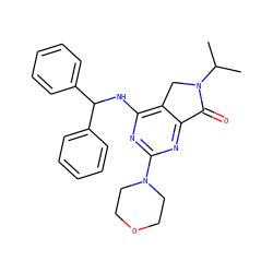 CC(C)N1Cc2c(NC(c3ccccc3)c3ccccc3)nc(N3CCOCC3)nc2C1=O ZINC000084634693