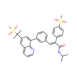 CC(C)NC(=O)/C(=C/c1cccc(-c2cc(C(C)(C)S(C)(=O)=O)cc3cccnc23)c1)c1ccc(S(C)(=O)=O)cc1 ZINC000028529539