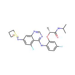 CC(C)NC(=O)[C@@H](C)Oc1cc(F)ccc1Nc1ncnc2cc(N=S3(=O)CCC3)cc(F)c12 ZINC001772643096