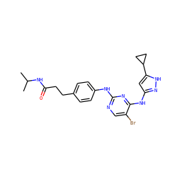 CC(C)NC(=O)CCc1ccc(Nc2ncc(Br)c(Nc3cc(C4CC4)[nH]n3)n2)cc1 ZINC000136774436