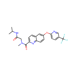 CC(C)NC(=O)CN(C)C(=O)c1ccc2cc(Oc3ccc(C(F)(F)F)cn3)ccc2n1 ZINC001772582867
