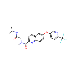 CC(C)NC(=O)CN(C)C(=O)c1ccc2cc(Oc3ccc(C(F)(F)F)nc3)ccc2n1 ZINC001772573549