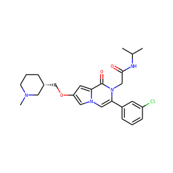 CC(C)NC(=O)Cn1c(-c2cccc(Cl)c2)cn2cc(OC[C@H]3CCCN(C)C3)cc2c1=O ZINC000058583299