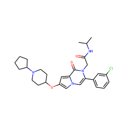 CC(C)NC(=O)Cn1c(-c2cccc(Cl)c2)cn2cc(OC3CCN(C4CCCC4)CC3)cc2c1=O ZINC000058581103