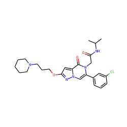 CC(C)NC(=O)Cn1c(-c2cccc(Cl)c2)cn2nc(OCCCN3CCCCC3)cc2c1=O ZINC000058590905