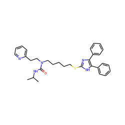 CC(C)NC(=O)N(CCCCCSc1nc(-c2ccccc2)c(-c2ccccc2)[nH]1)CCc1ccccn1 ZINC000029468439
