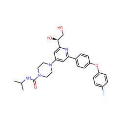 CC(C)NC(=O)N1CCN(c2cc(-c3ccc(Oc4ccc(F)cc4)cc3)nc([C@@H](O)CO)c2)CC1 ZINC000114592516