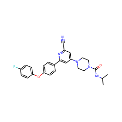 CC(C)NC(=O)N1CCN(c2cc(C#N)nc(-c3ccc(Oc4ccc(F)cc4)cc3)c2)CC1 ZINC000114592234