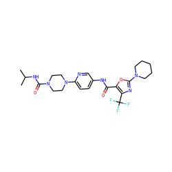CC(C)NC(=O)N1CCN(c2ccc(NC(=O)c3oc(N4CCCCC4)nc3C(F)(F)F)cn2)CC1 ZINC000096286504