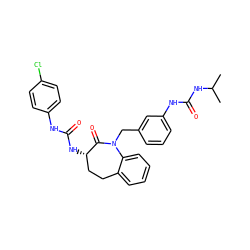 CC(C)NC(=O)Nc1cccc(CN2C(=O)[C@@H](NC(=O)Nc3ccc(Cl)cc3)CCc3ccccc32)c1 ZINC000013798873