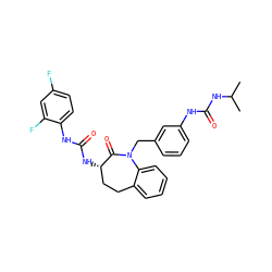 CC(C)NC(=O)Nc1cccc(CN2C(=O)[C@@H](NC(=O)Nc3ccc(F)cc3F)CCc3ccccc32)c1 ZINC000013798917