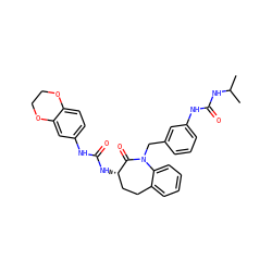 CC(C)NC(=O)Nc1cccc(CN2C(=O)[C@@H](NC(=O)Nc3ccc4c(c3)OCCO4)CCc3ccccc32)c1 ZINC000026578893