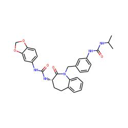 CC(C)NC(=O)Nc1cccc(CN2C(=O)[C@@H](NC(=O)Nc3ccc4c(c3)OCO4)CCc3ccccc32)c1 ZINC000013798933