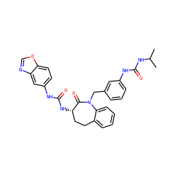 CC(C)NC(=O)Nc1cccc(CN2C(=O)[C@@H](NC(=O)Nc3ccc4ocnc4c3)CCc3ccccc32)c1 ZINC000013798850