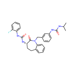 CC(C)NC(=O)Nc1cccc(CN2C(=O)[C@@H](NC(=O)Nc3ccccc3F)CCc3ccccc32)c1 ZINC000001488943
