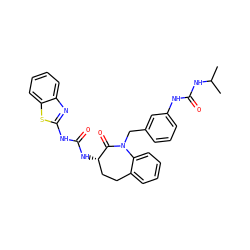 CC(C)NC(=O)Nc1cccc(CN2C(=O)[C@@H](NC(=O)Nc3nc4ccccc4s3)CCc3ccccc32)c1 ZINC000026576912